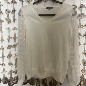 NWOT - Womens Lightweight V-Neck Sweater w/Sheer Polka Dot Long  Sleeves _Size M